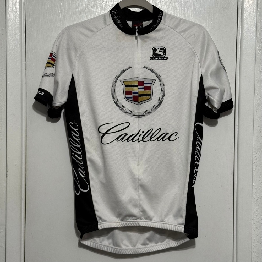 Giordana Cadillac Cycling Jersey Mens Medium White Made in Italy Quarter Zip